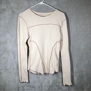 Urban Outfitters Exposed Seam Waffle Knit Shirt Womens L Ivory Balletcore Fitted